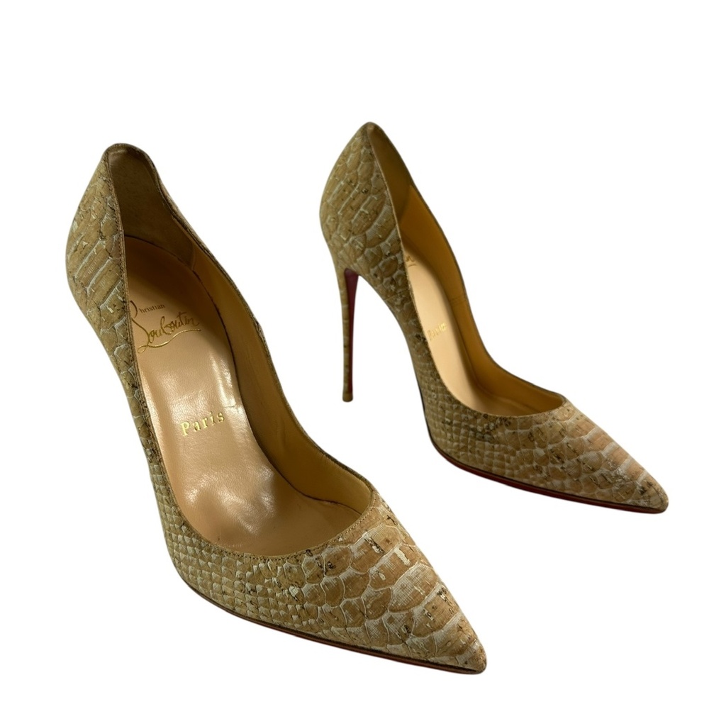 HTF Genuine Christian Louboutin Decollete Snake Print Pump Shoes Beige 37.5